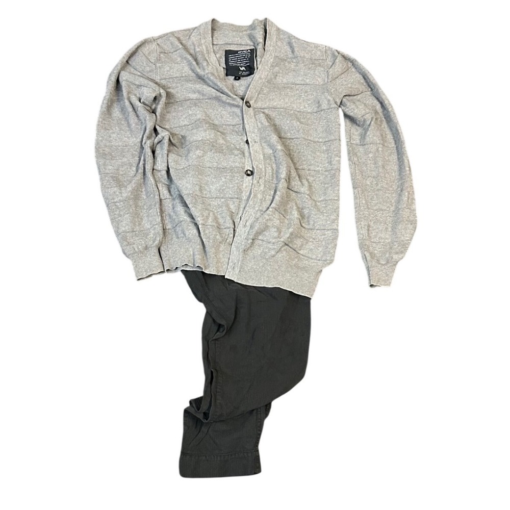 RVCA Grey Cardigan and Obey Black Herringbone Pants Bundle Mens Small 2 Pc Set